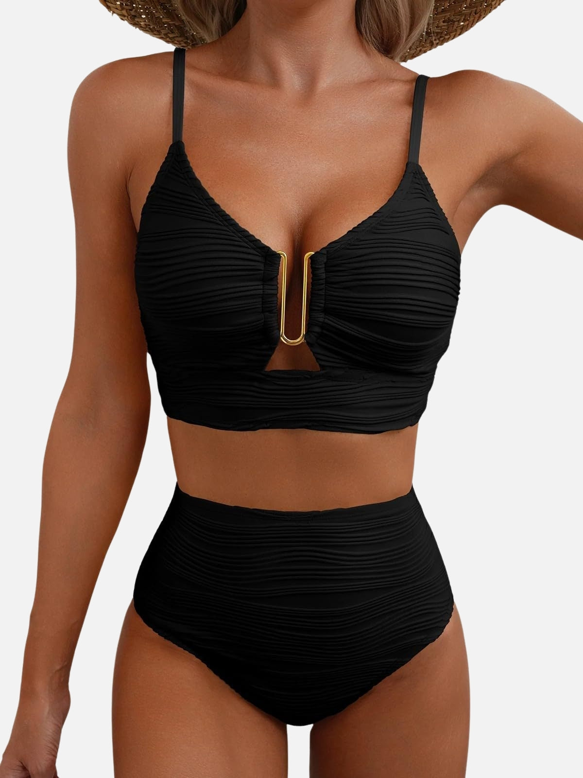 Texture High Waisted Stretch Bikini Set