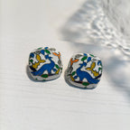 Enamel Flower and Bird Earrings Multicolored Enamel Square Earrings