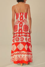 Ocean Print Suspender Tie Maxi Dress