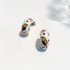 Enamel Flower and Bird Earrings