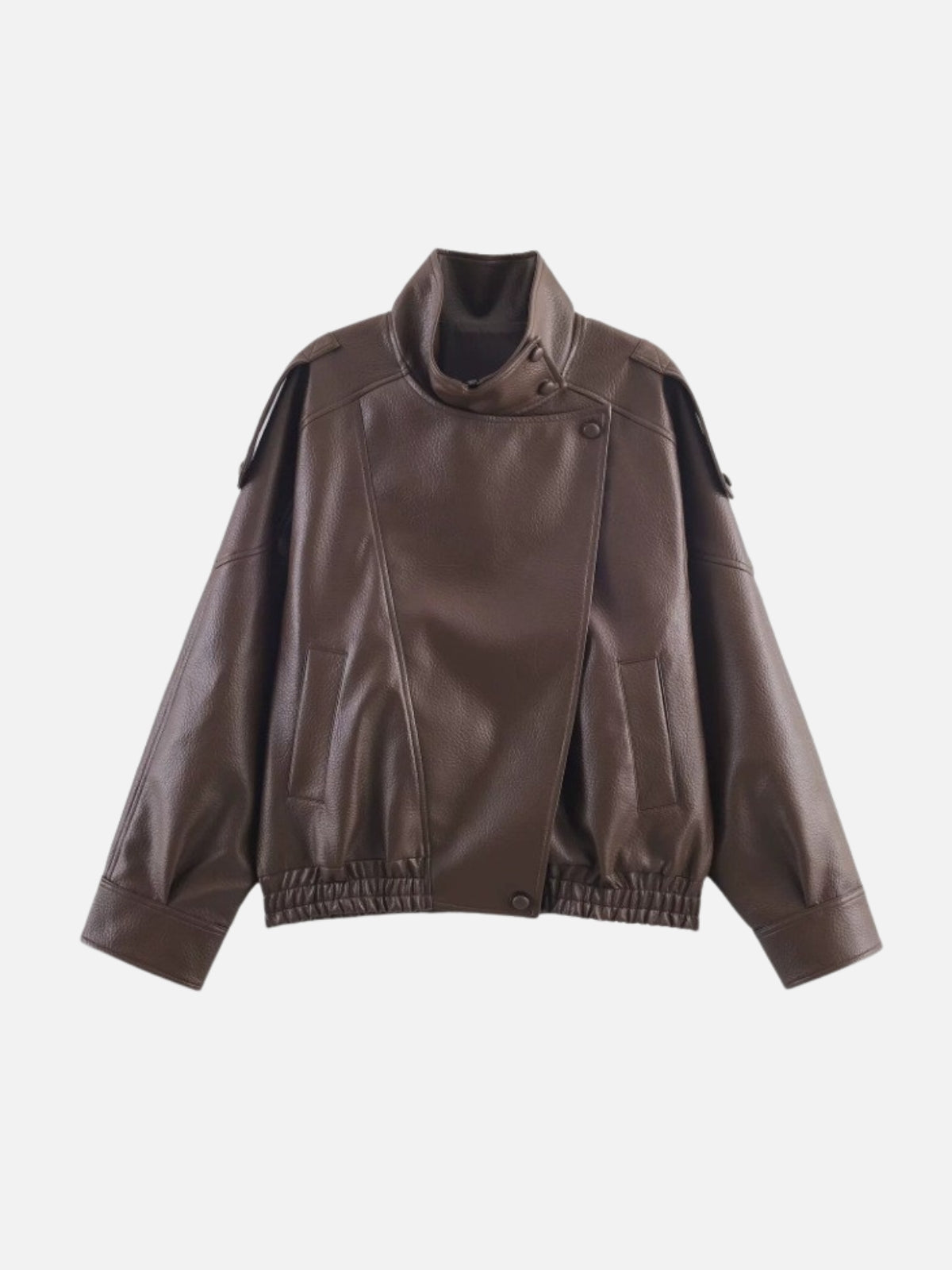 Stand Collar Faux Leather Jacket