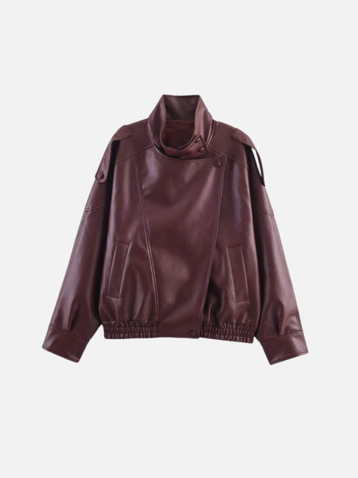 Stand Collar Faux Leather Jacket