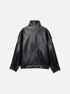 Stand Collar Faux Leather Jacket