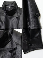 Stand Collar Faux Leather Jacket
