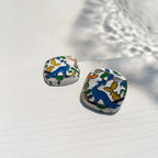 Enamel Flower and Bird Earrings Multicolored Enamel Square Earrings