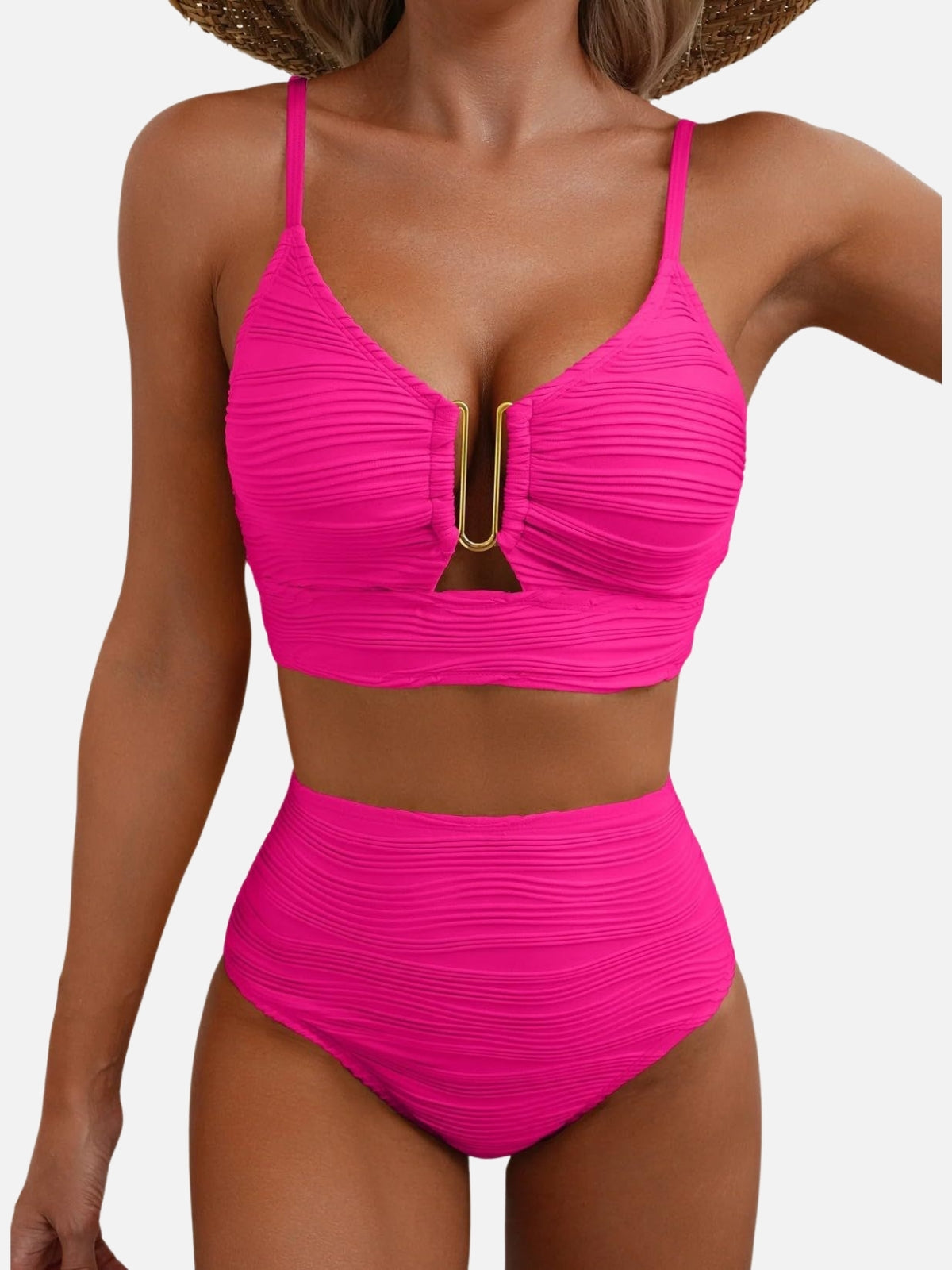 Texture High Waisted Stretch Bikini Set