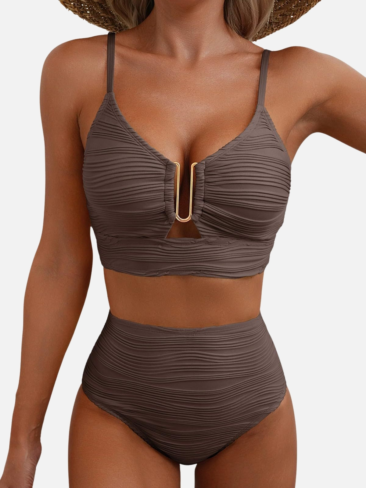 Texture High Waisted Stretch Bikini Set