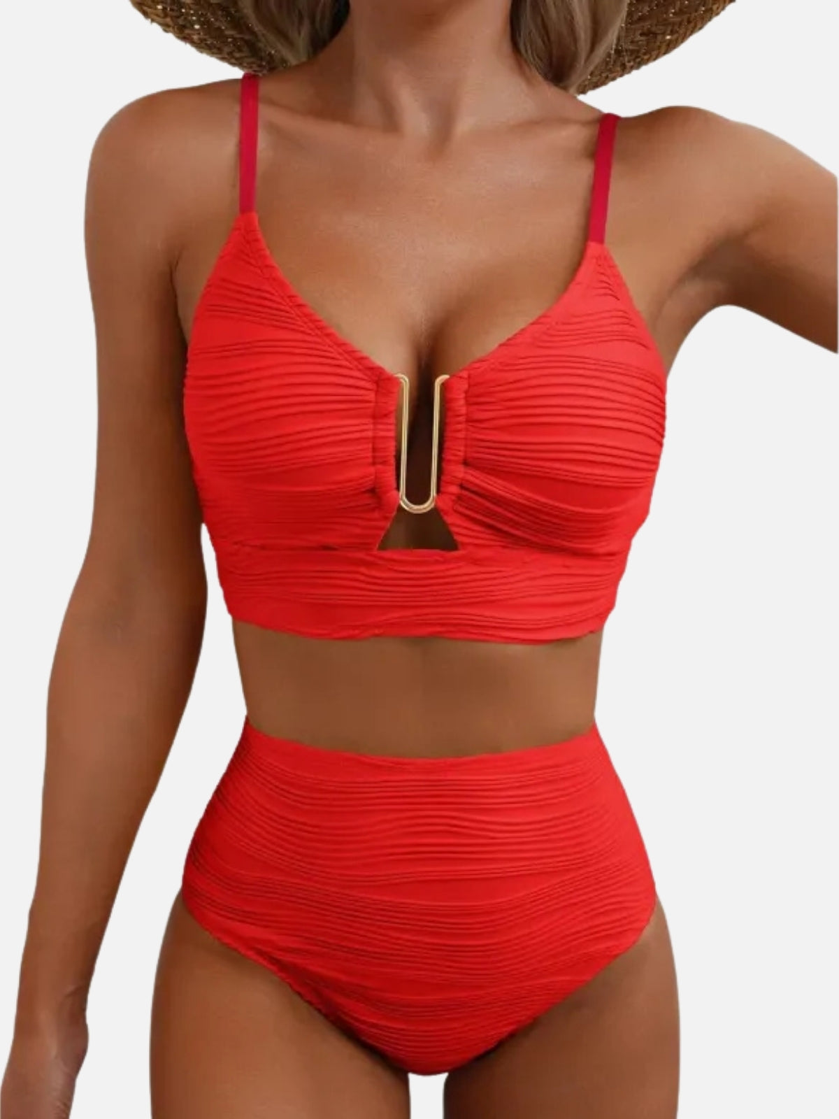 Texture High Waisted Stretch Bikini Set