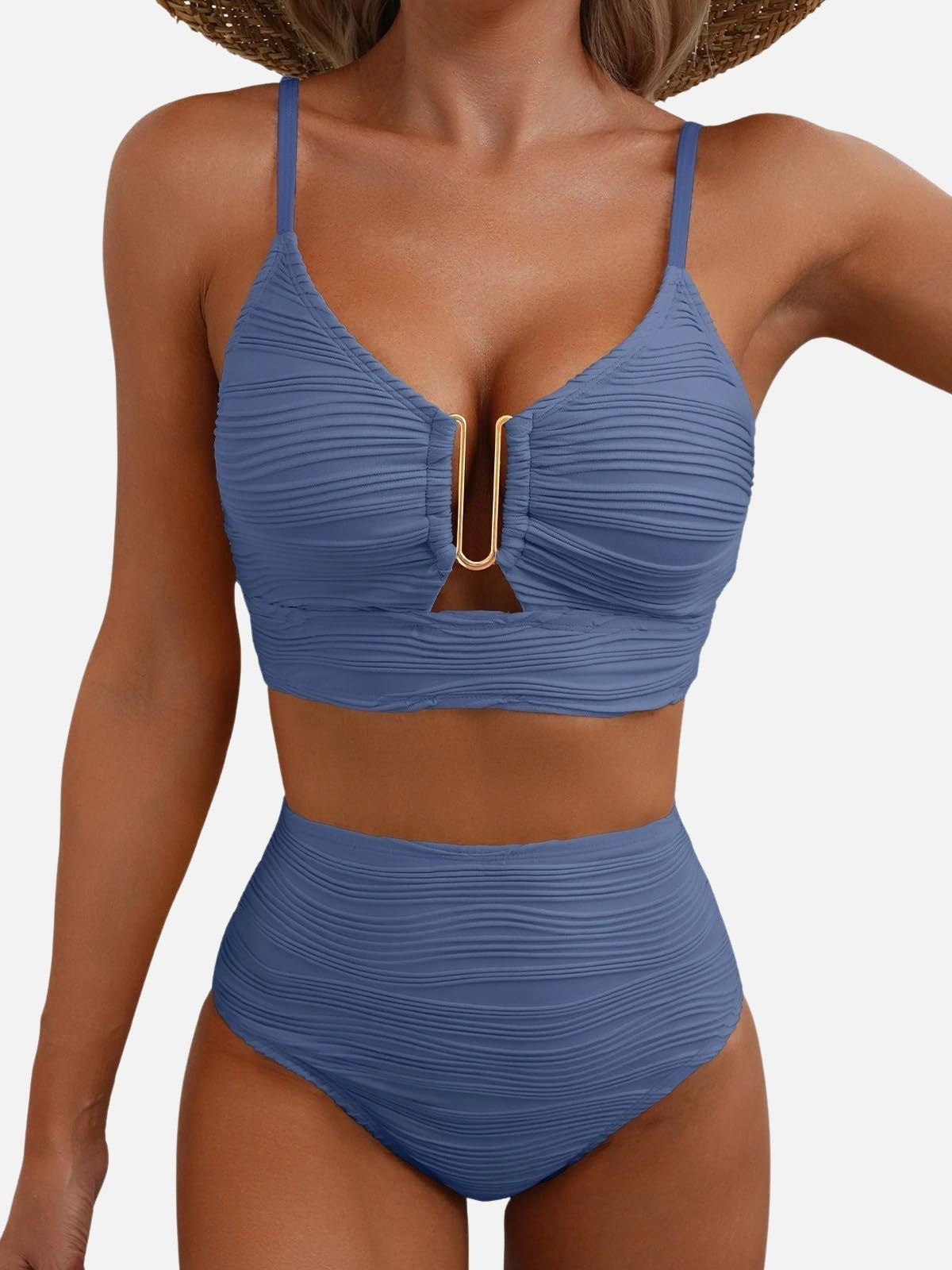 Texture High Waisted Stretch Bikini Set