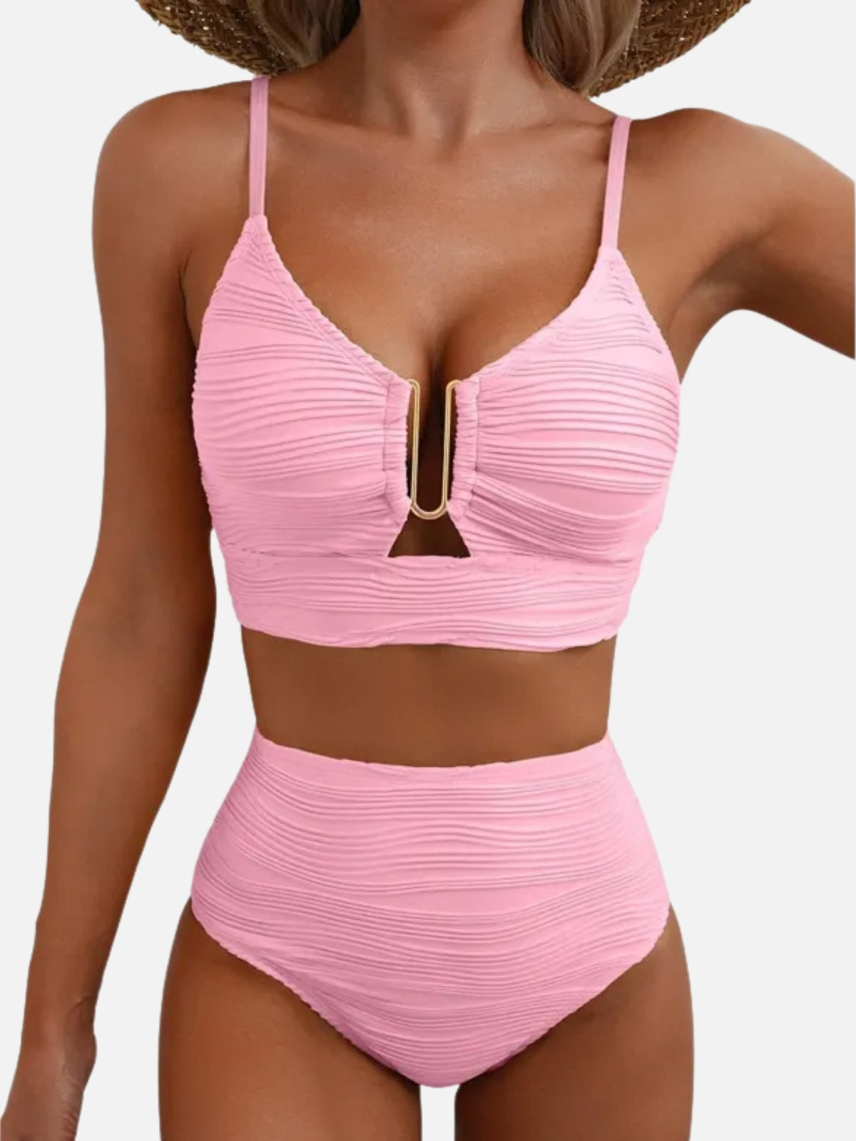 Texture High Waisted Stretch Bikini Set