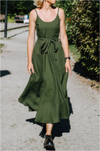 Atrovirens Casual Linen Slip Dress