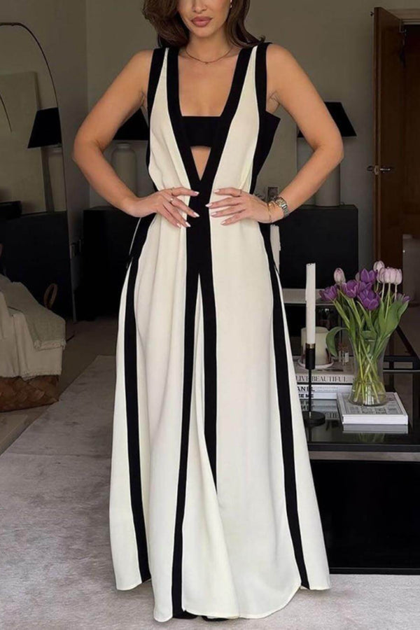 Reversible Style Colorblock A-Line Maxi Dress
