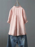 Solid Casual 3/4 Sleeve Turn-down Collar Tops