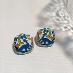 Enamel Flower and Bird Earrings Multicolored Enamel Square Earrings