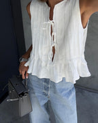 Cotton and Linen Sleeveless Tie-Strap Shirt Long Dress Set